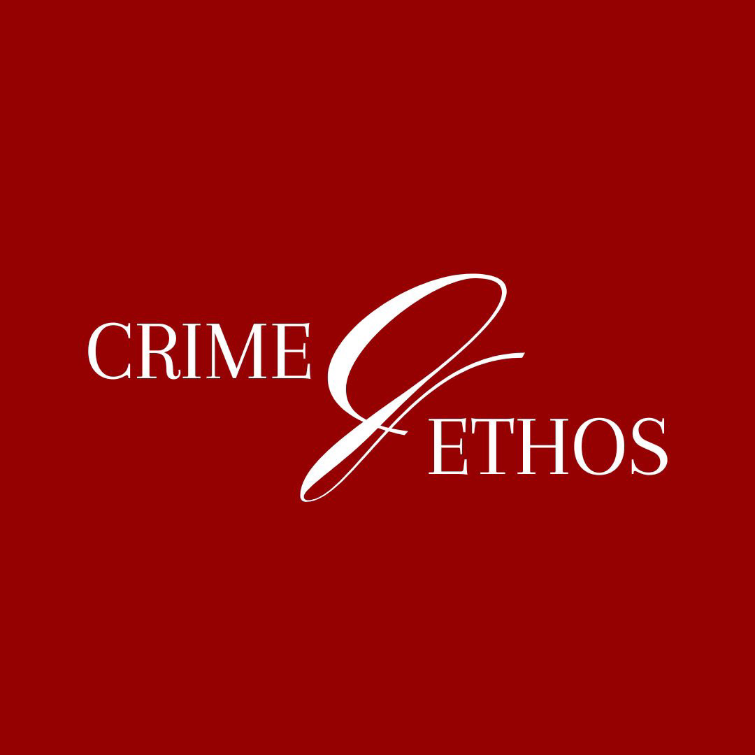 Crime and Ethos Logo. Centred on a red background